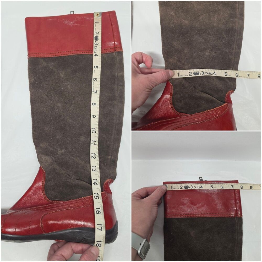 VTG Puma The Black Label Speedcat Red Leather Brown Suede Knee High Boots 8.5